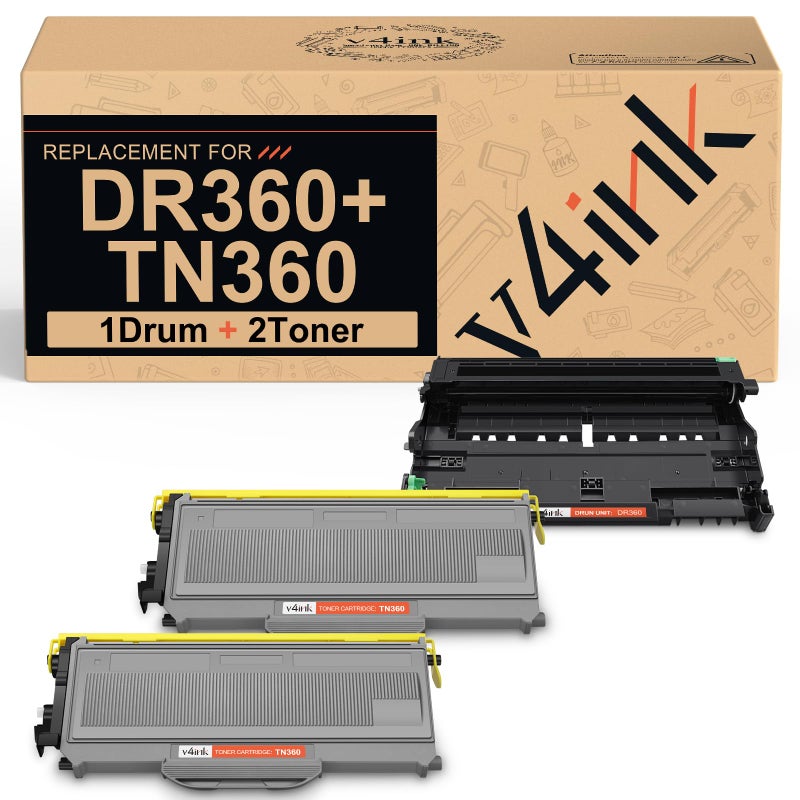 v4ink Compatible DR360 Drum TN360 Toner Replacement for Brother DR360 TN360 Toner Drum Set for DCP7030 DCP7040 DCP7045 HL2120 HL2140 HL2150 HL2170 MFC7320 MFC7340 MFC7345 MFC7440 MFC7445 MFC7450 - Image 1